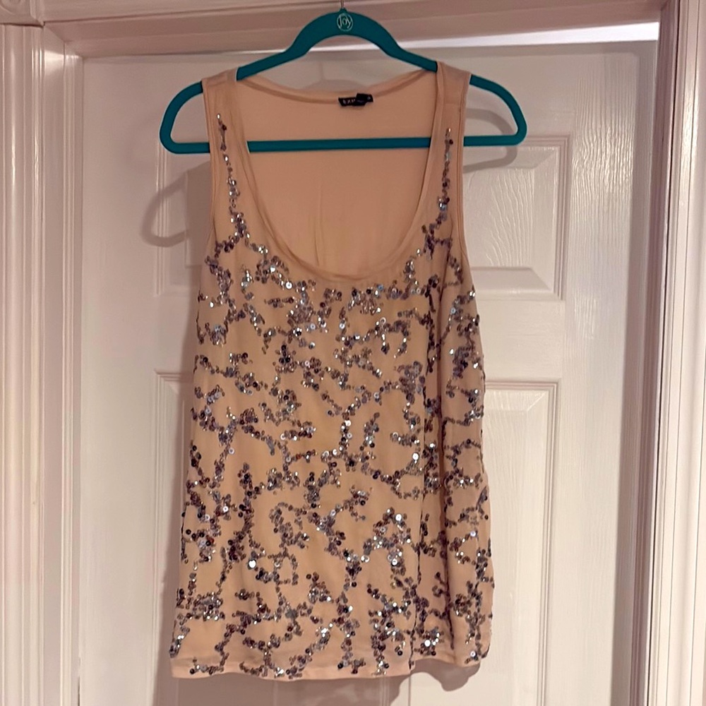 Express Tan Sequin Tank Top Relaxed Fit